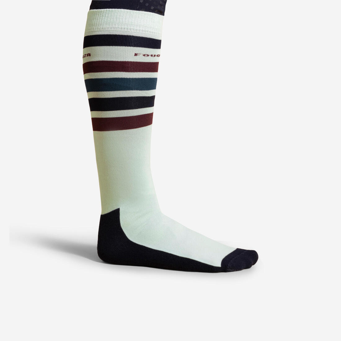 Chaussettes équitation adulte 100 noir rayures blanches et grises