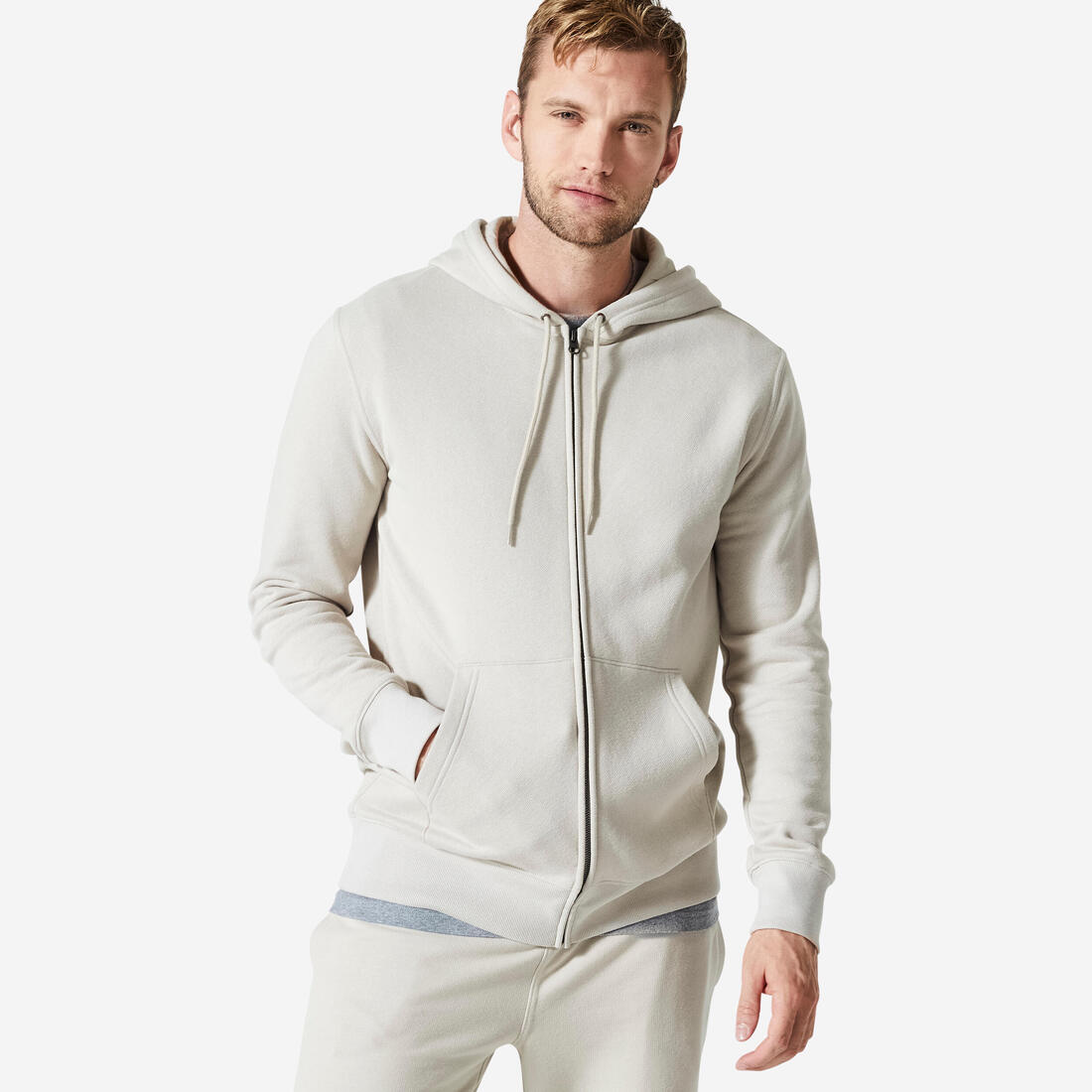 Sweat zippé à capuche de fitness en molleton homme