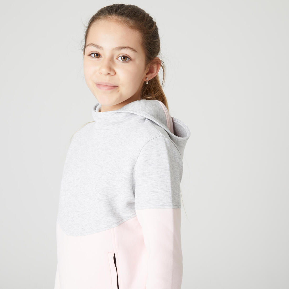 Sweat à capuche enfant coton respirant - 500 gris chiné clair et noir