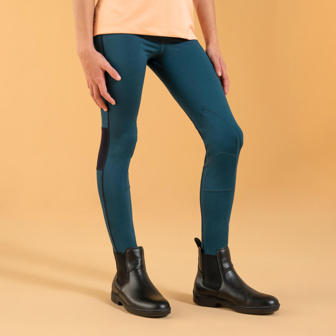 Kids' Horse Riding Light Legging 100 - Petrol Blue/Navy Blue