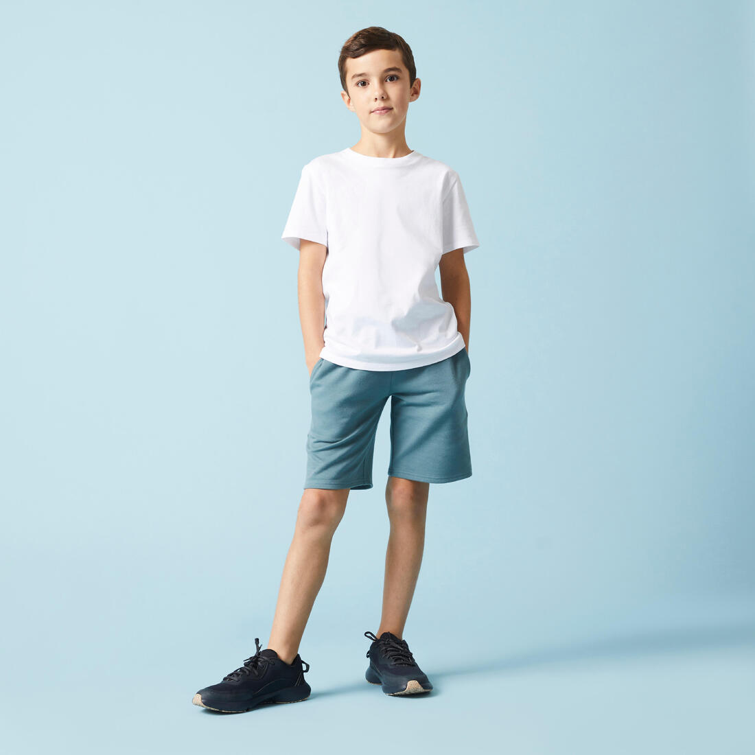 Short multisport coton enfant mixte, Gris chiné