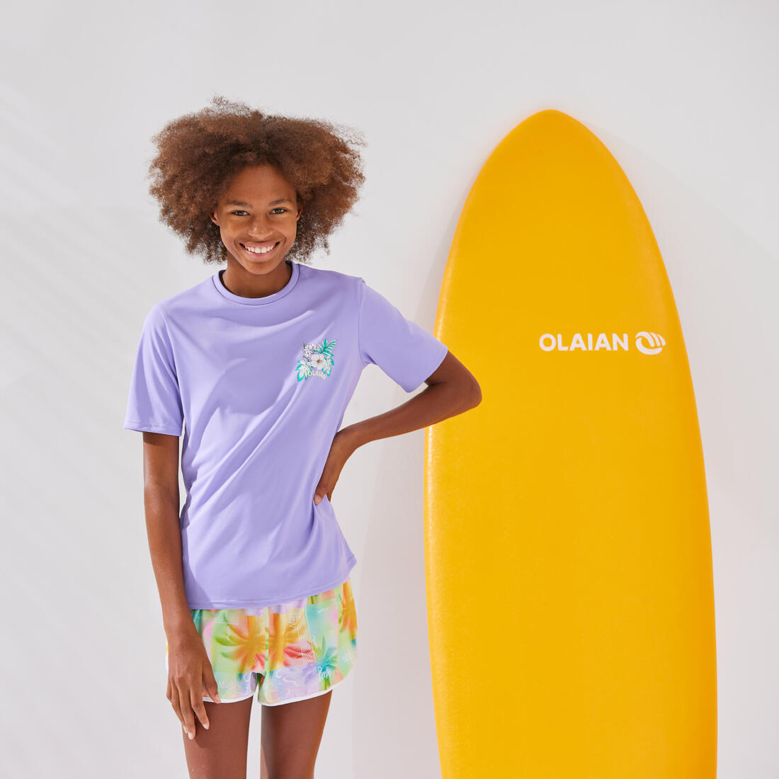 T-shirt anti UV manches courtes surf Junior - 100 blanc noir skate