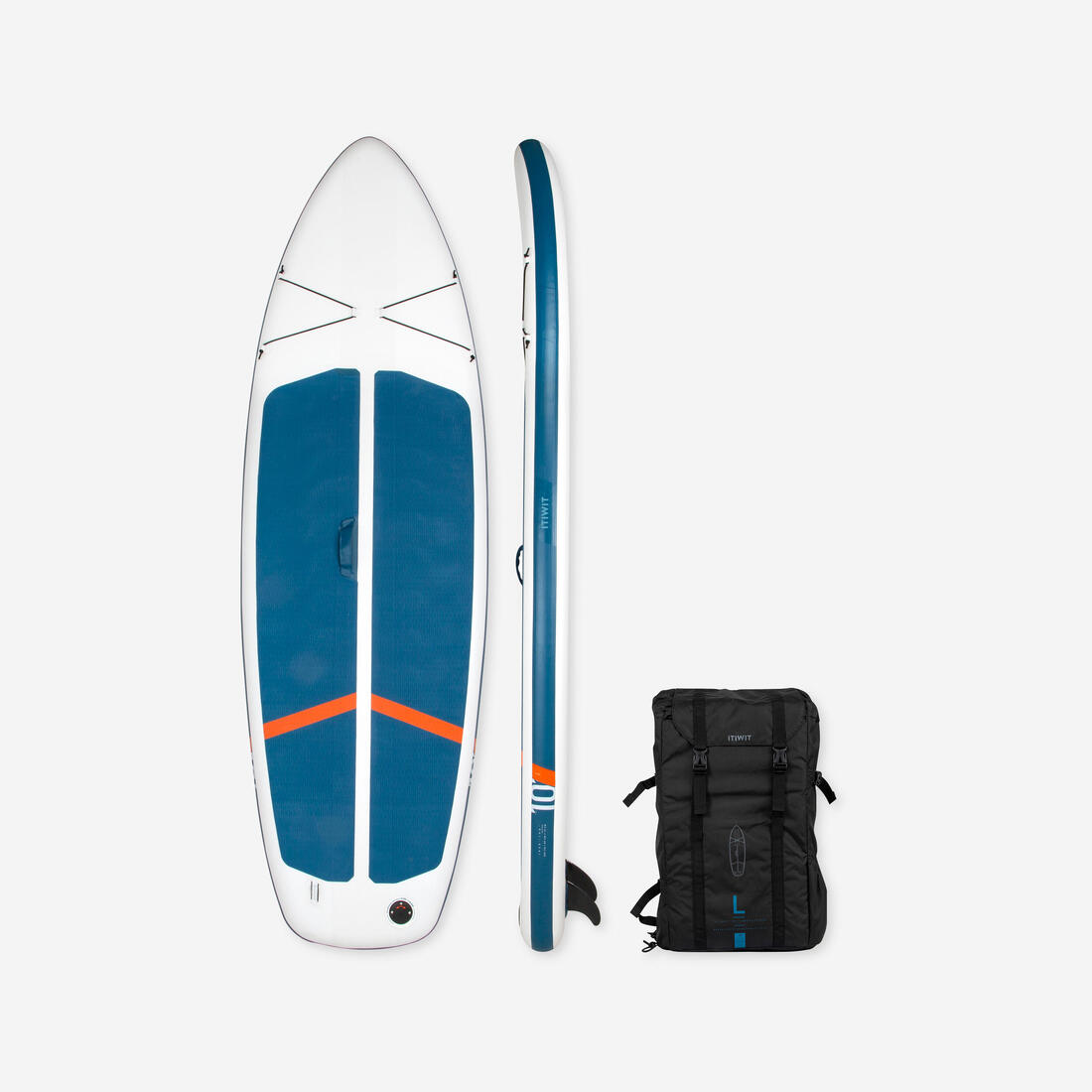 Stand up paddle ultra compact et stable 10 pieds (130 kg max) blanc et bleu