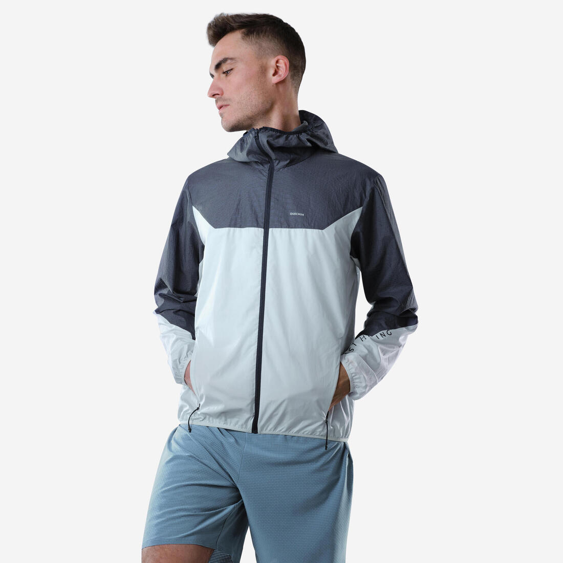 Veste coupe vent de randonnée rapide Homme FH500 Helium wind Grise