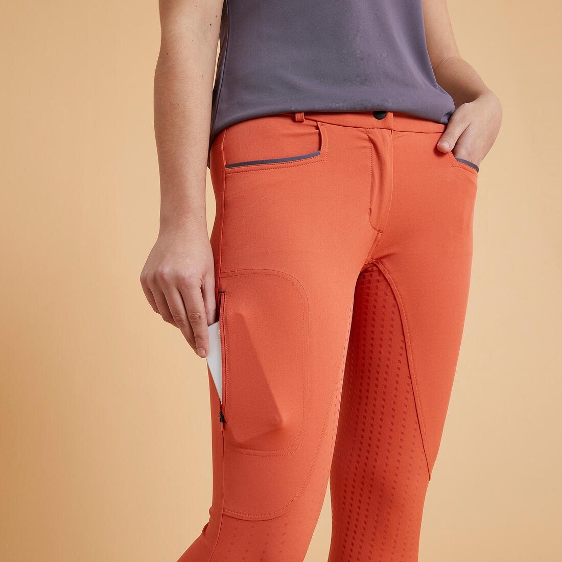 Pantalon équitation léger fullgrip Femme - 580 terracotta