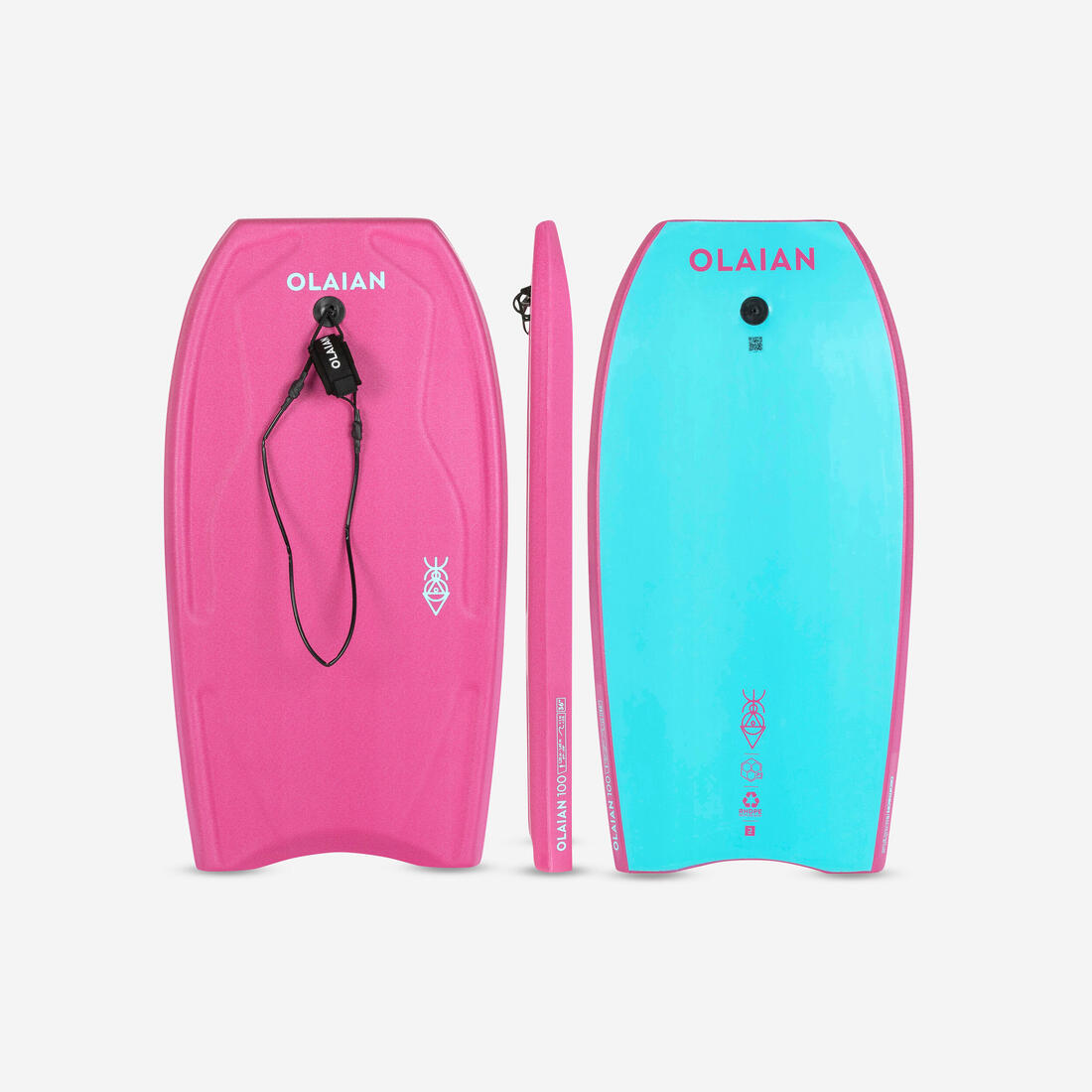 Bodyboard 100 Junior rose avec leash poignet