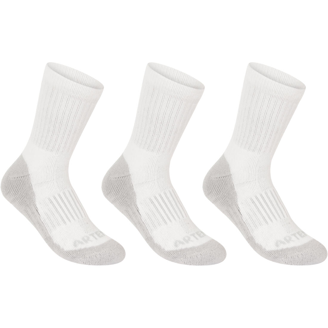 CHAUSSETTES DE SPORT ENFANT HAUTES ARTENGO RS 500 NOIR BLANC GRIS LOT DE 3