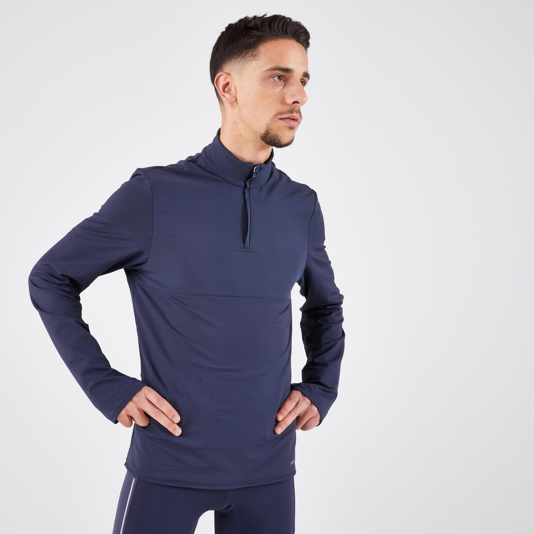 T-shirt zip chaud manches longues de running Homme - KIPRUN Run 500 Warm Bleu