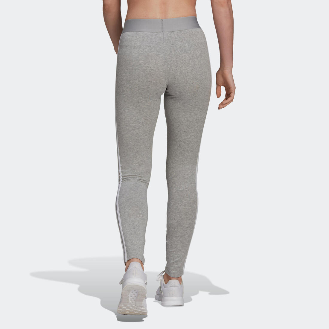 Legging fitness long coton majoritaire taille haute femme - 3 bandes gris chiné