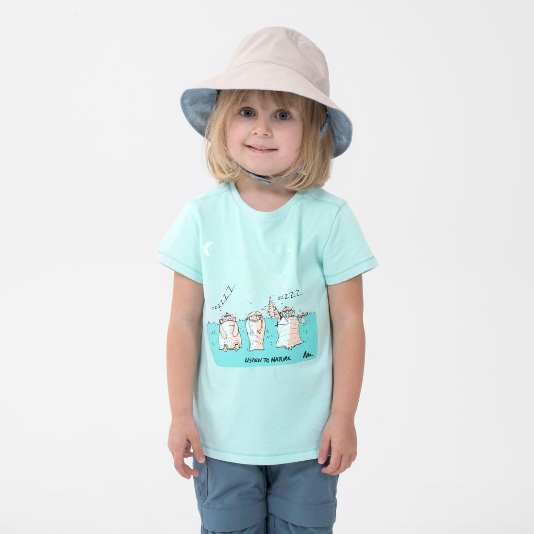 T-shirt de randonnée - MH100 KID turquoise phosphorescent enfant 2-6 ANS