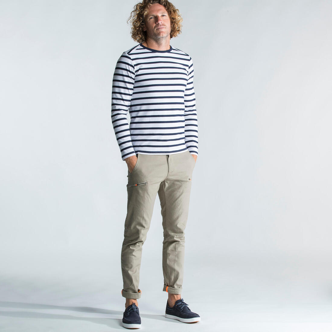 Marinière homme manches longues Sailing 100 Blanc bleu