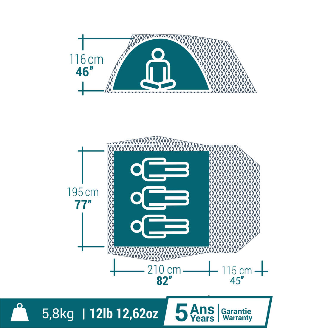 Tente de camping - MH100 XL - 3 places - Fresh & Black