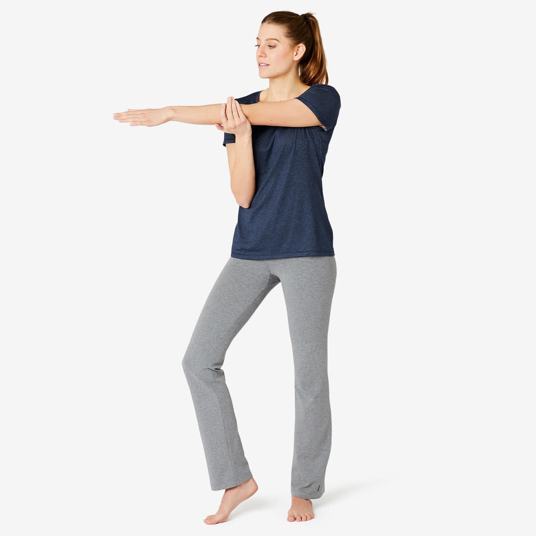 T-Shirt manches courtes régular Gym & Pilates femme bleu chiné