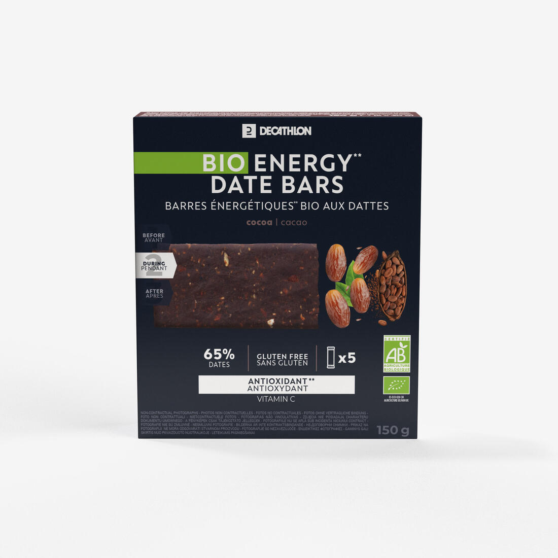 Barres de dattes énergétiques bio et sans gluten cacao x6