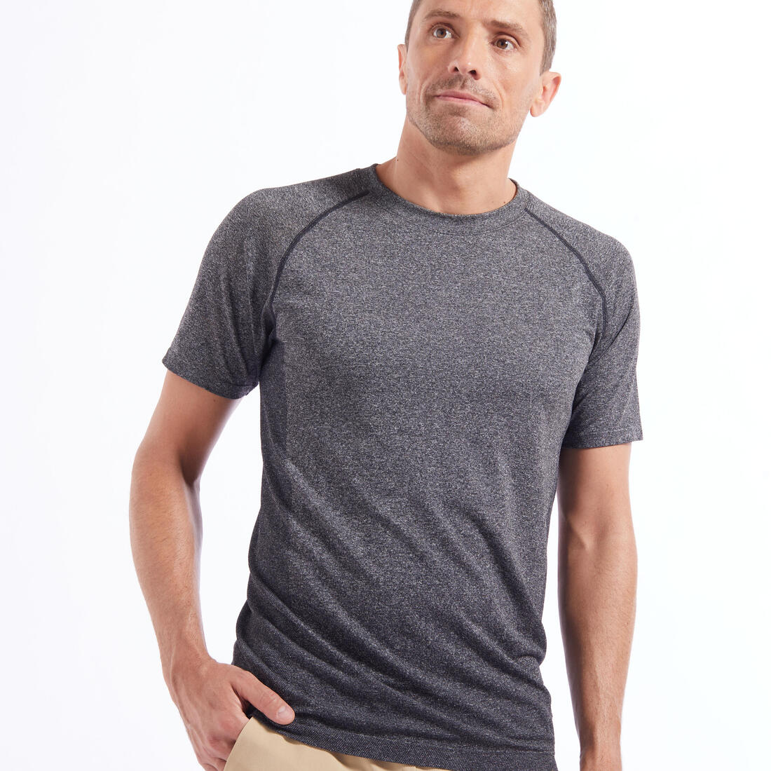 T SHIRT MANCHES COURTES SEAMLESS - SANS COUTURE YOGA DYNAMIQUE HOMME