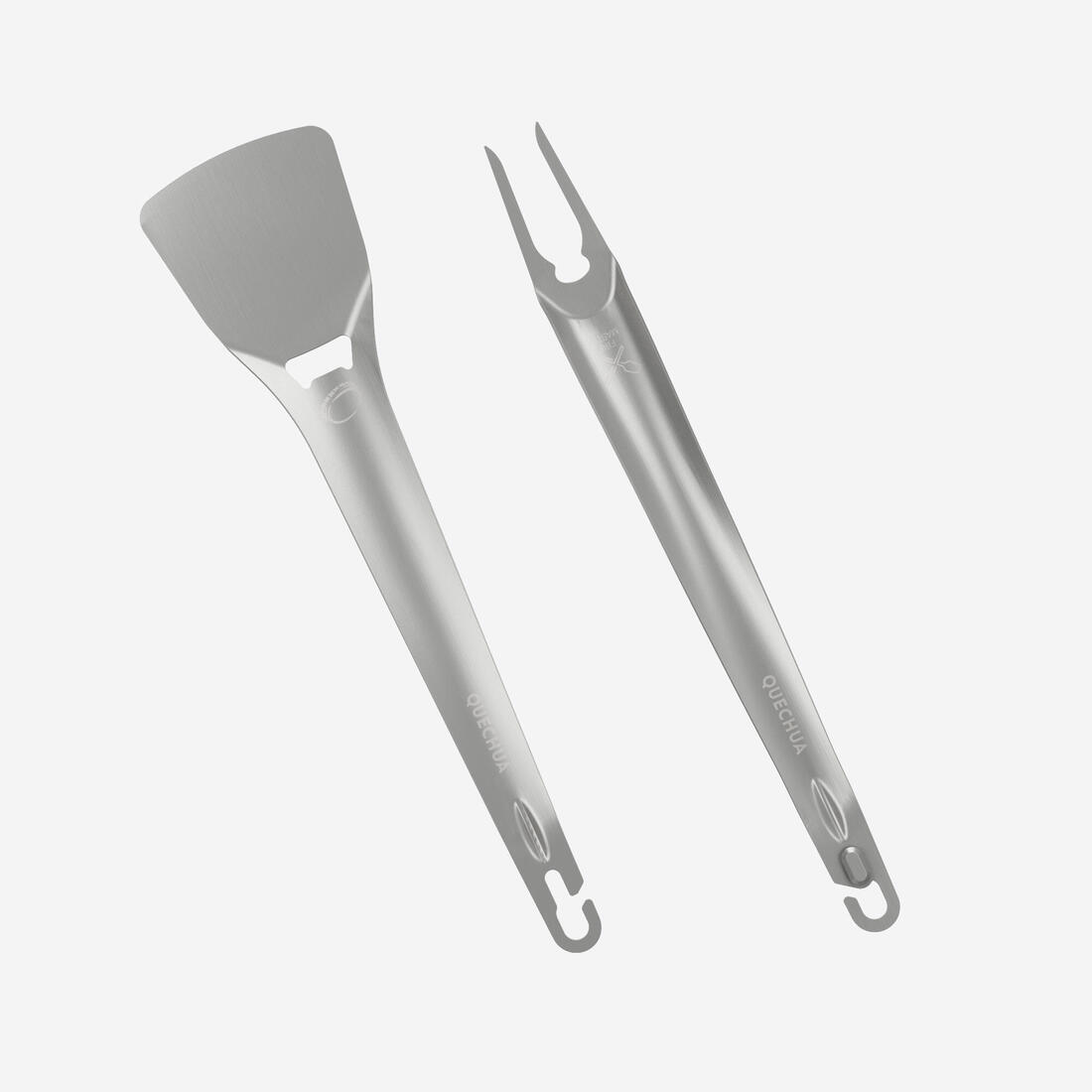 Kit 2 ustensiles en acier inoxydable, spatule-fourche, pour le camping