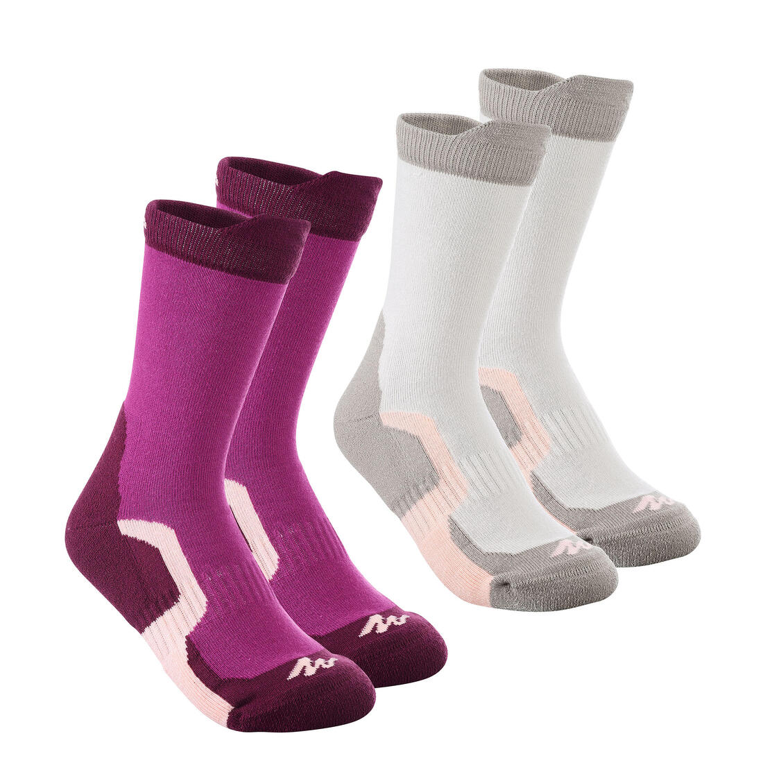 2 paires de chaussettes de randonnée tiges hautes enfant Crossocks violettes