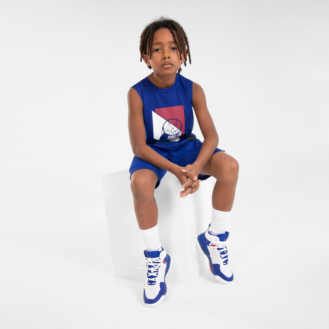 MAILLOT BASKETBALL SANS MANCHE ENFANT - TS500 FAST BLEU