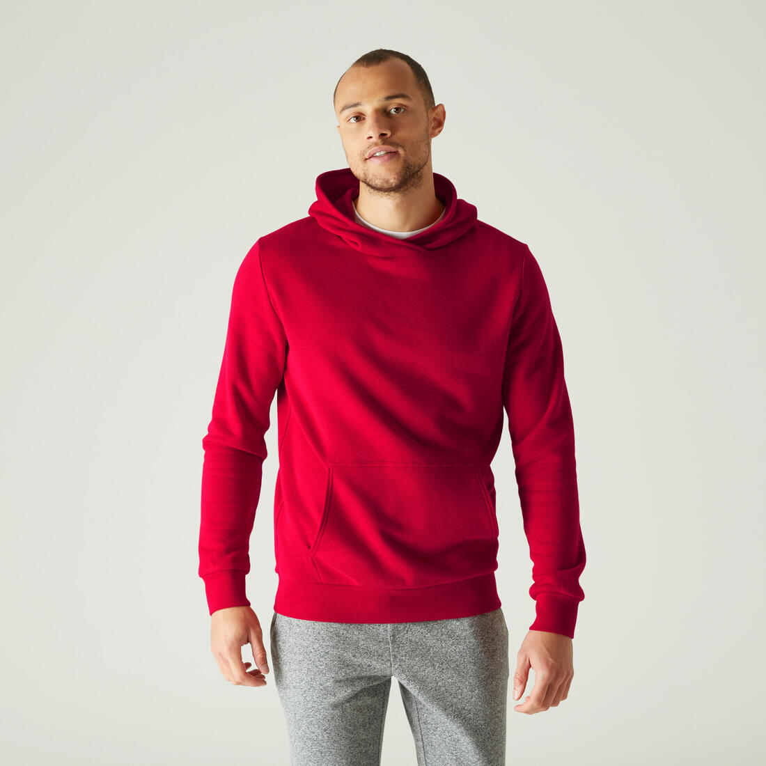 Sweat crew à capuche Fitness homme - 100 Rouge grenat