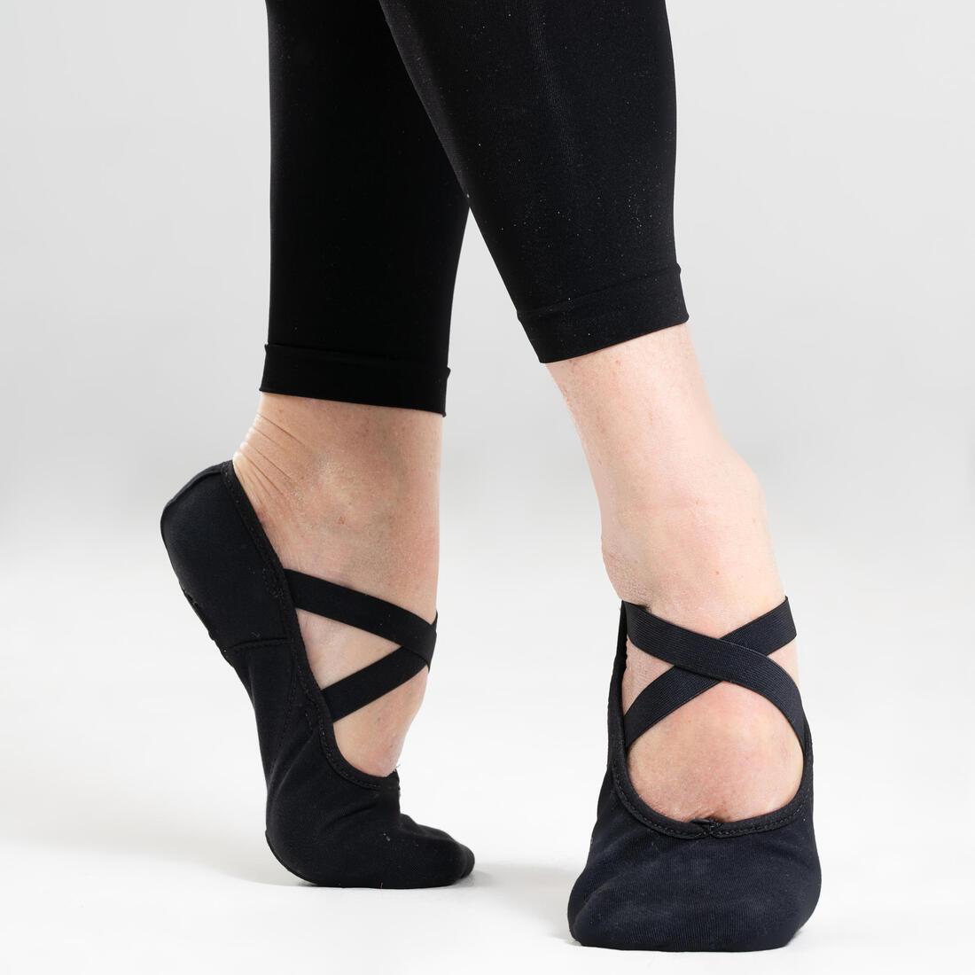 Demi-pointes de danse classique bi-semelles en toile femme, noires