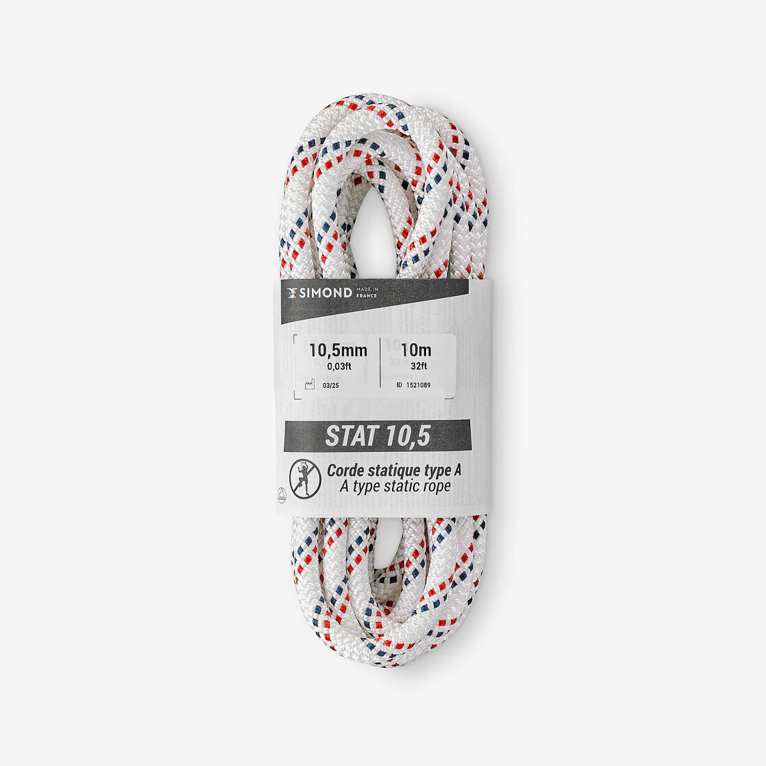 CORDE SEMI-STATIQUE 10,5 MM X 10 M - STAT 10,5 BLANCHE