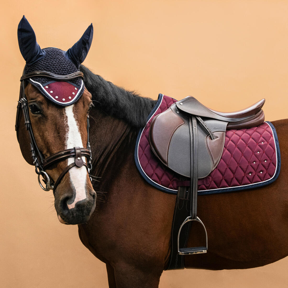 Bonnet équitation Cheval - Strass marine