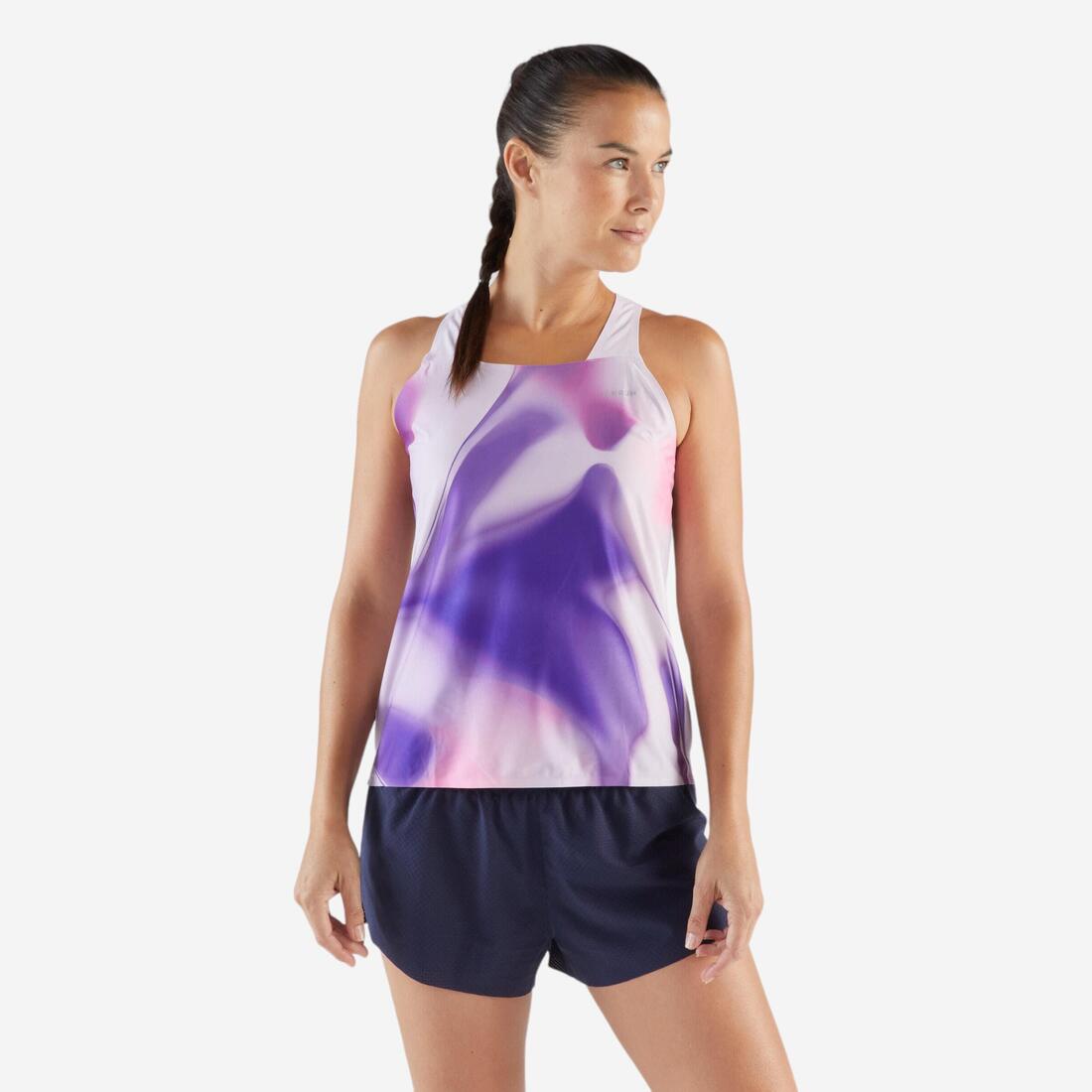 Débardeur de Running léger Femme - KIPRUN Run 900 Light violet mauve imprimé