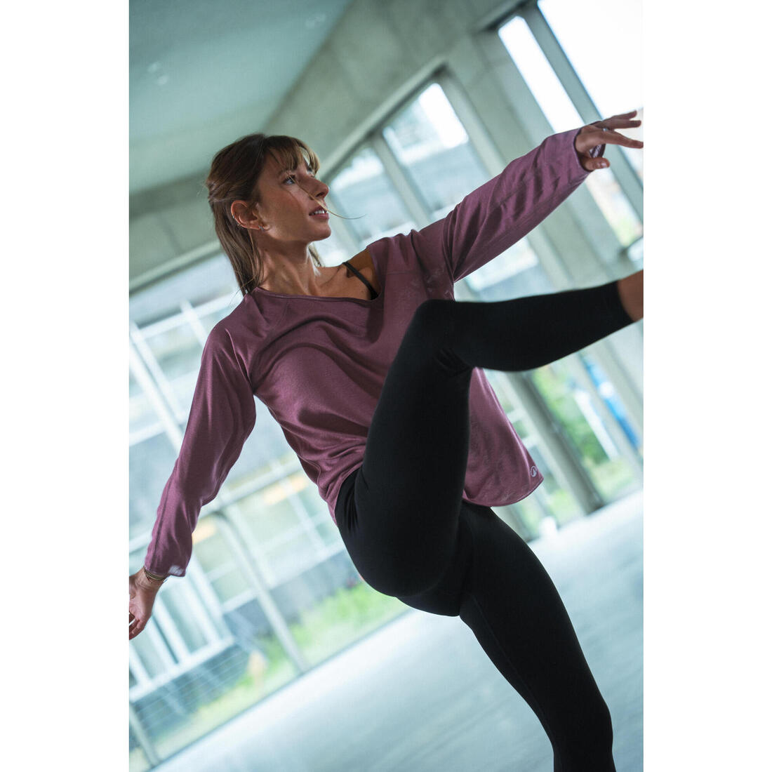 Legging de danse taille haute et ceinture plate femme, noir