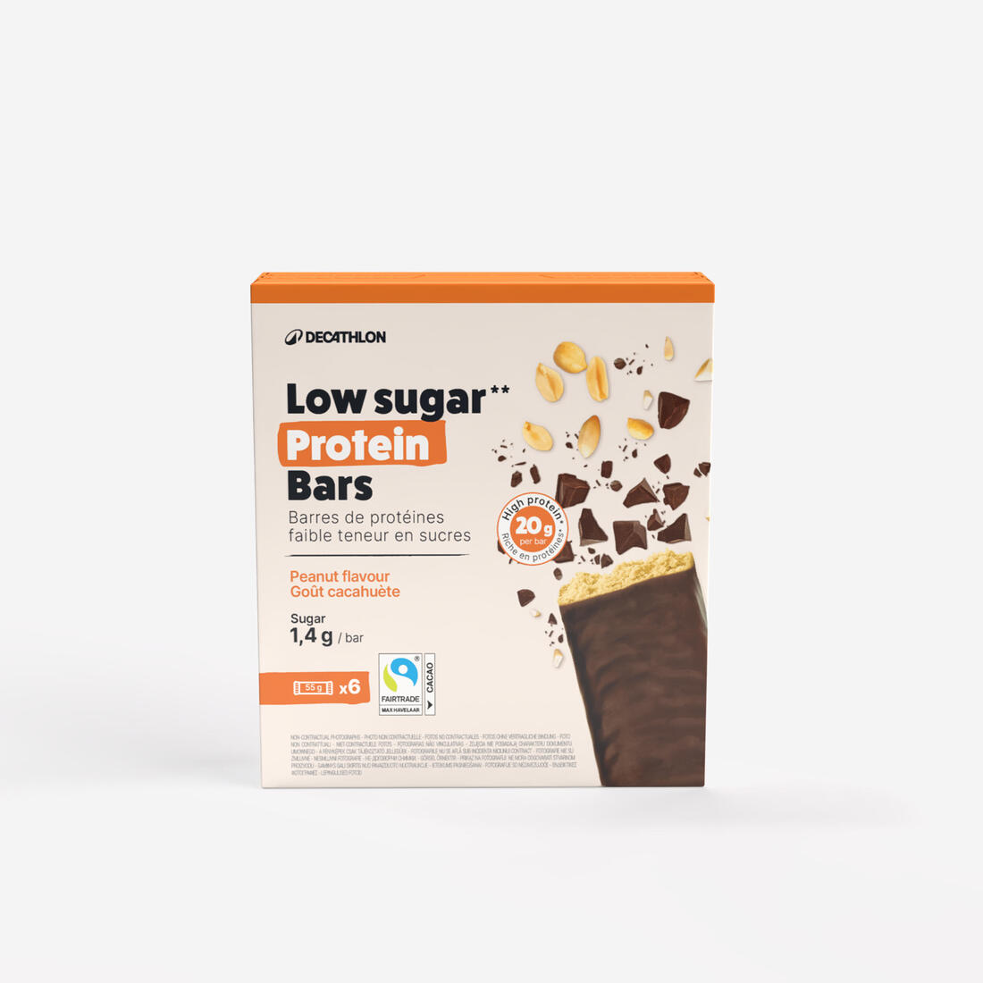 Barre protéinée faible teneur en sucres cacahuète enrobée chocolat noir x6