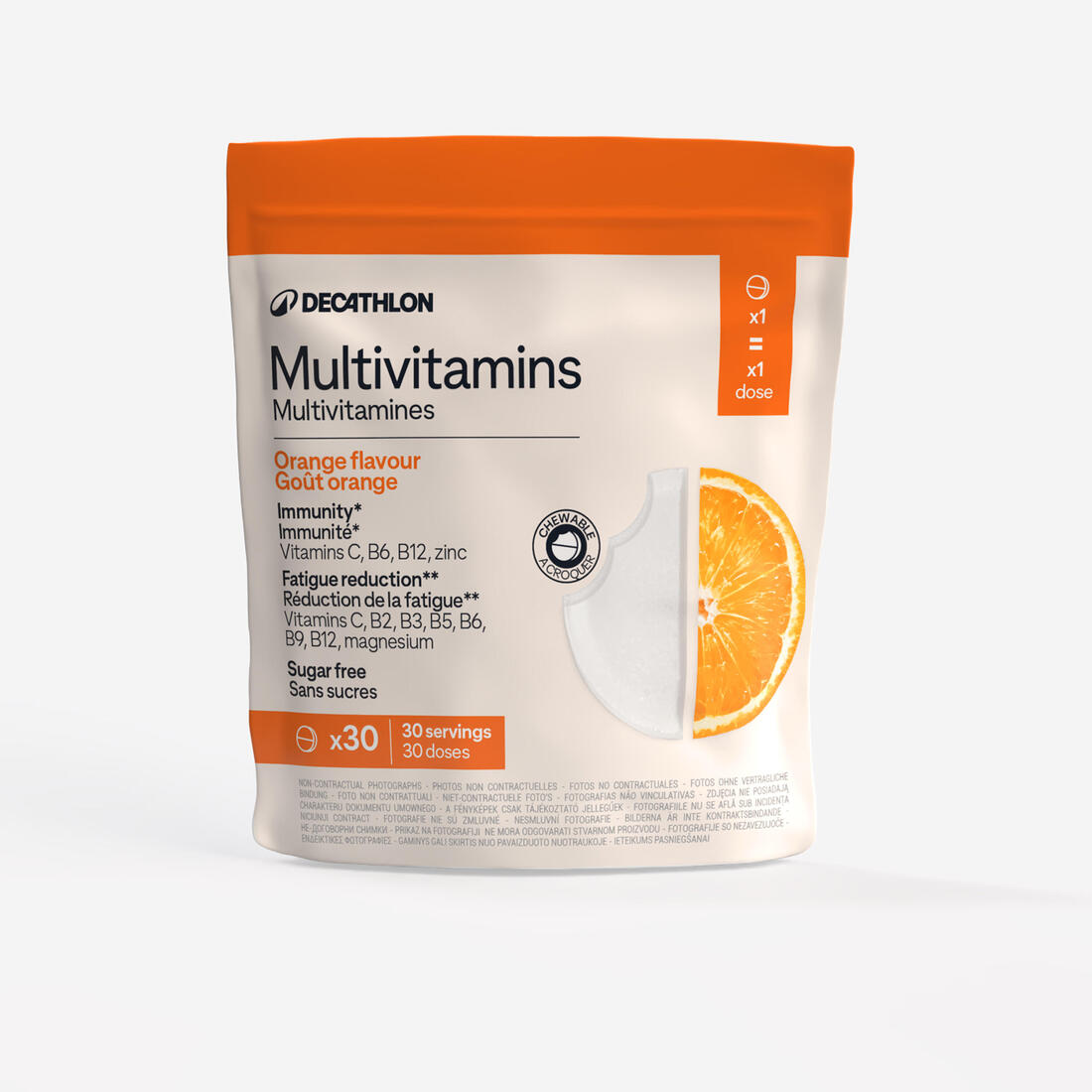 Multivitamines sans sucres arômes naturels orange, 30 comprimés