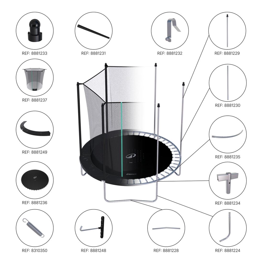 Trampoline rond avec filet de protection, Trampoline 240