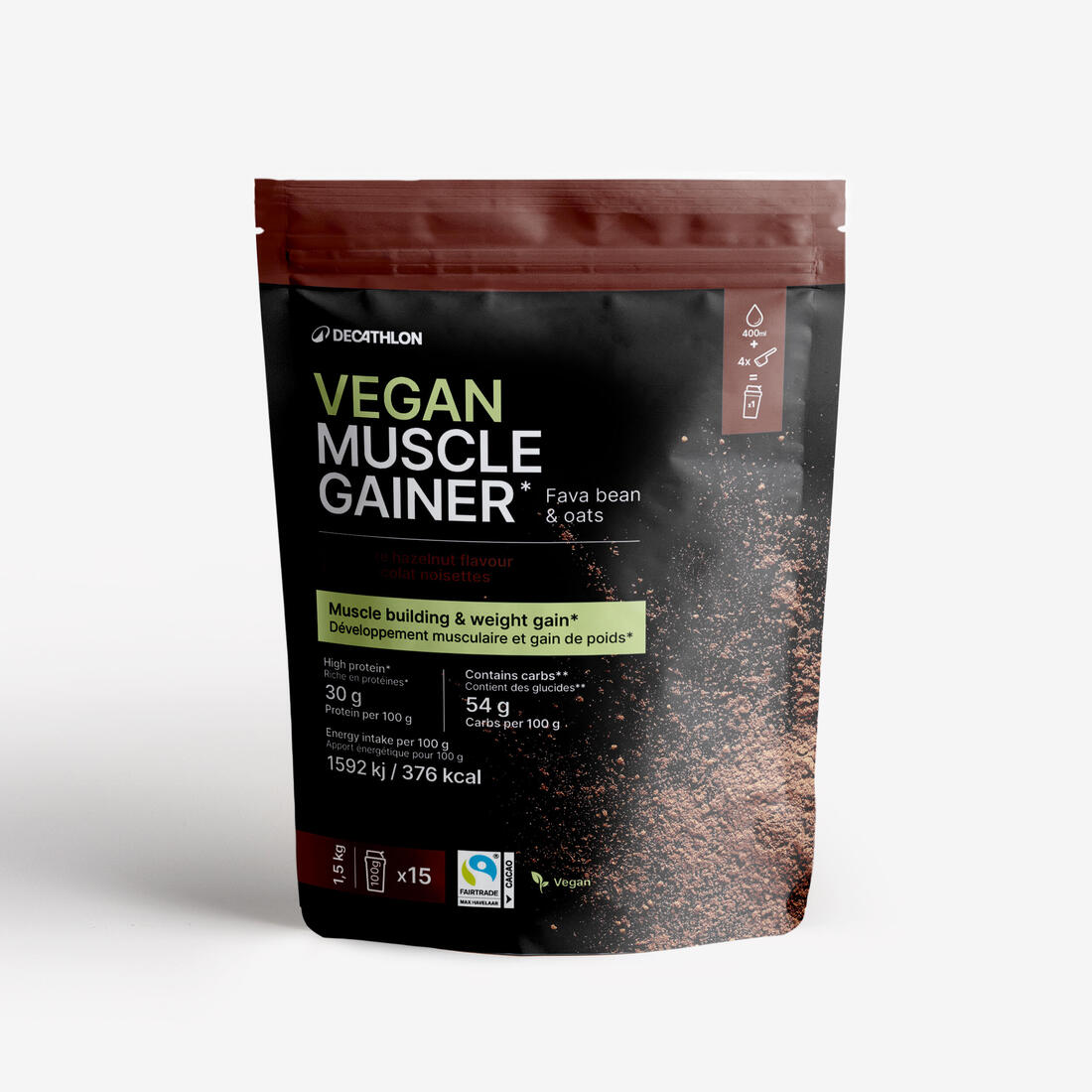 Protéine en poudre vegan chocolat noisettes, Vegan Muscle Gainer 1.5kg – Default