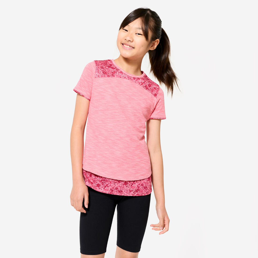 T-shirt 2en1 fille - rose print – rose