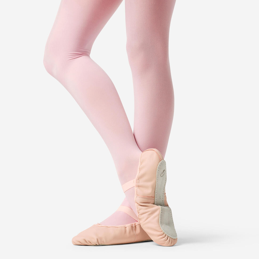 Demi-pointes en cuir de danse classique semelle entière enfant, rose