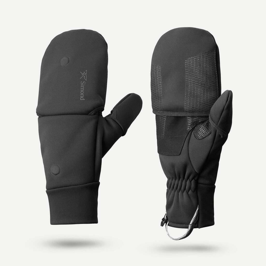 Moufles-mitaines chaudes et coupe-vent de trekking adulte, MT900 noir