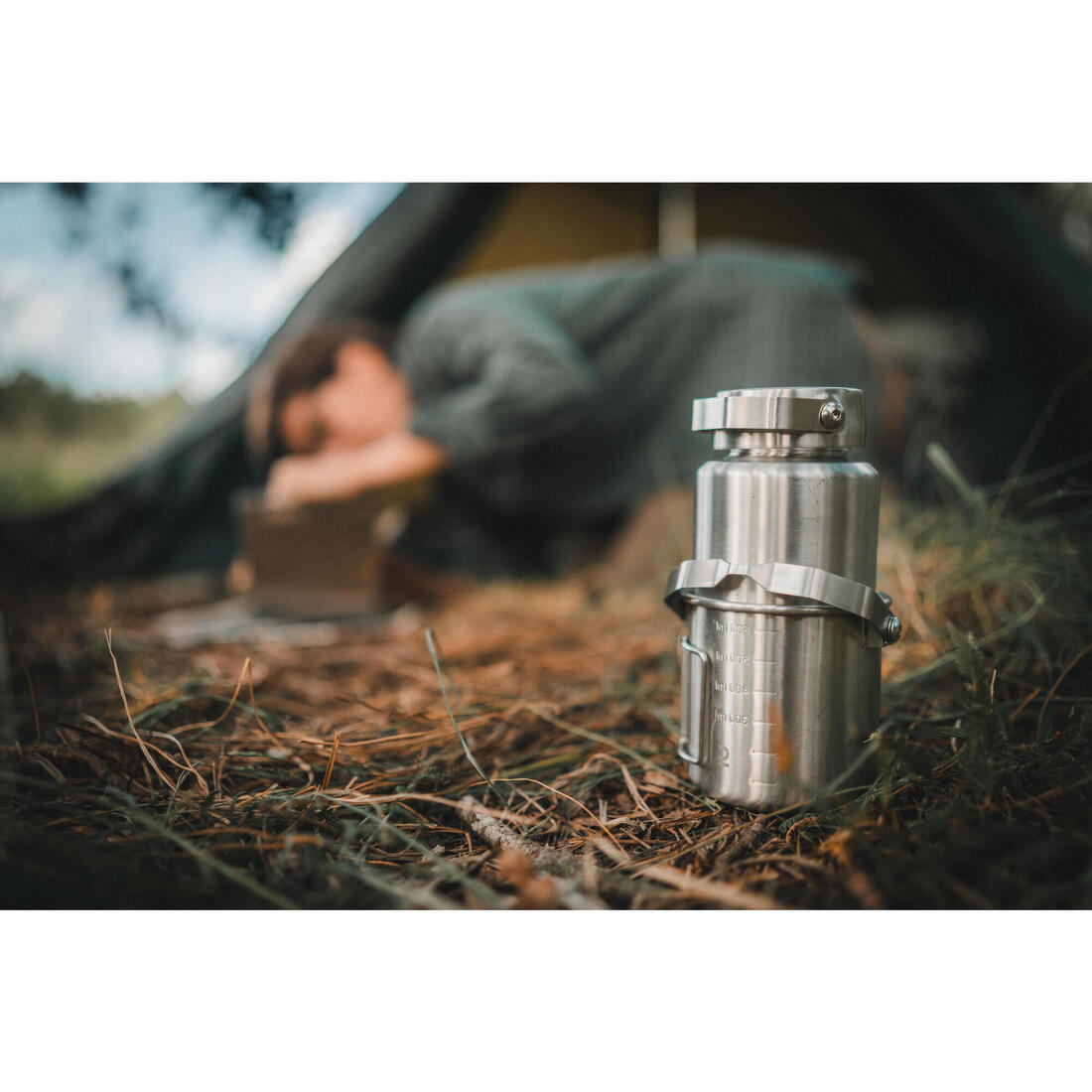 GOURDE Bushcraft bouchon à vis 1L Acier Inoxydable Grise