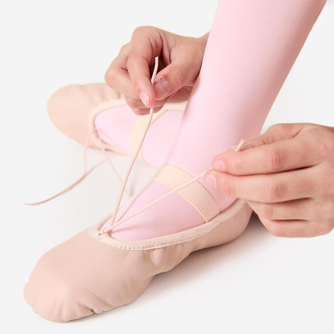 Demi-pointes en cuir de danse classique semelle entière enfant, rose