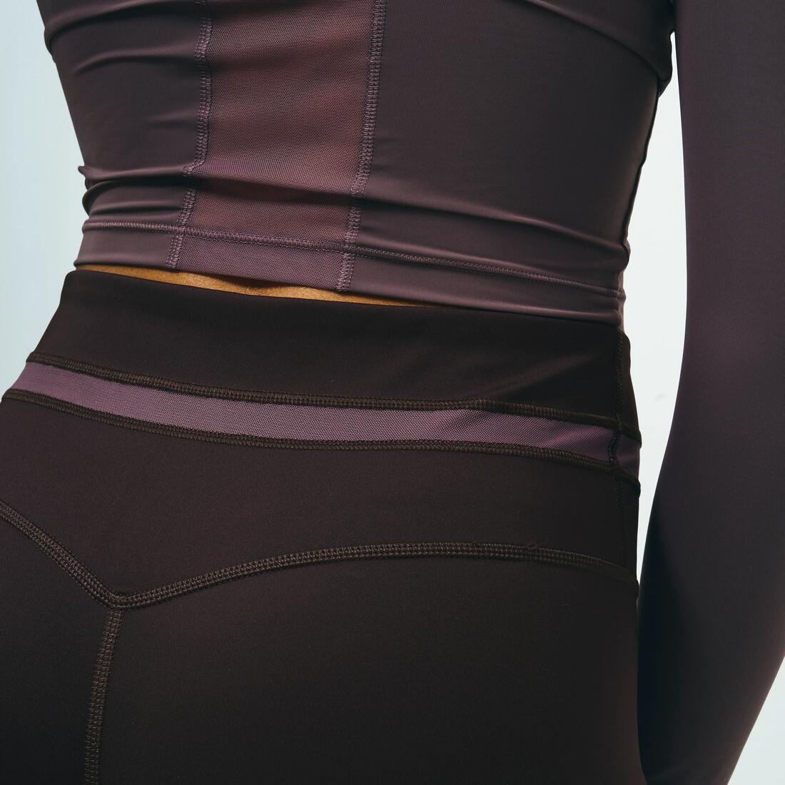 Legging de sport galbant femme, Collection limitée Pilates violet foncé