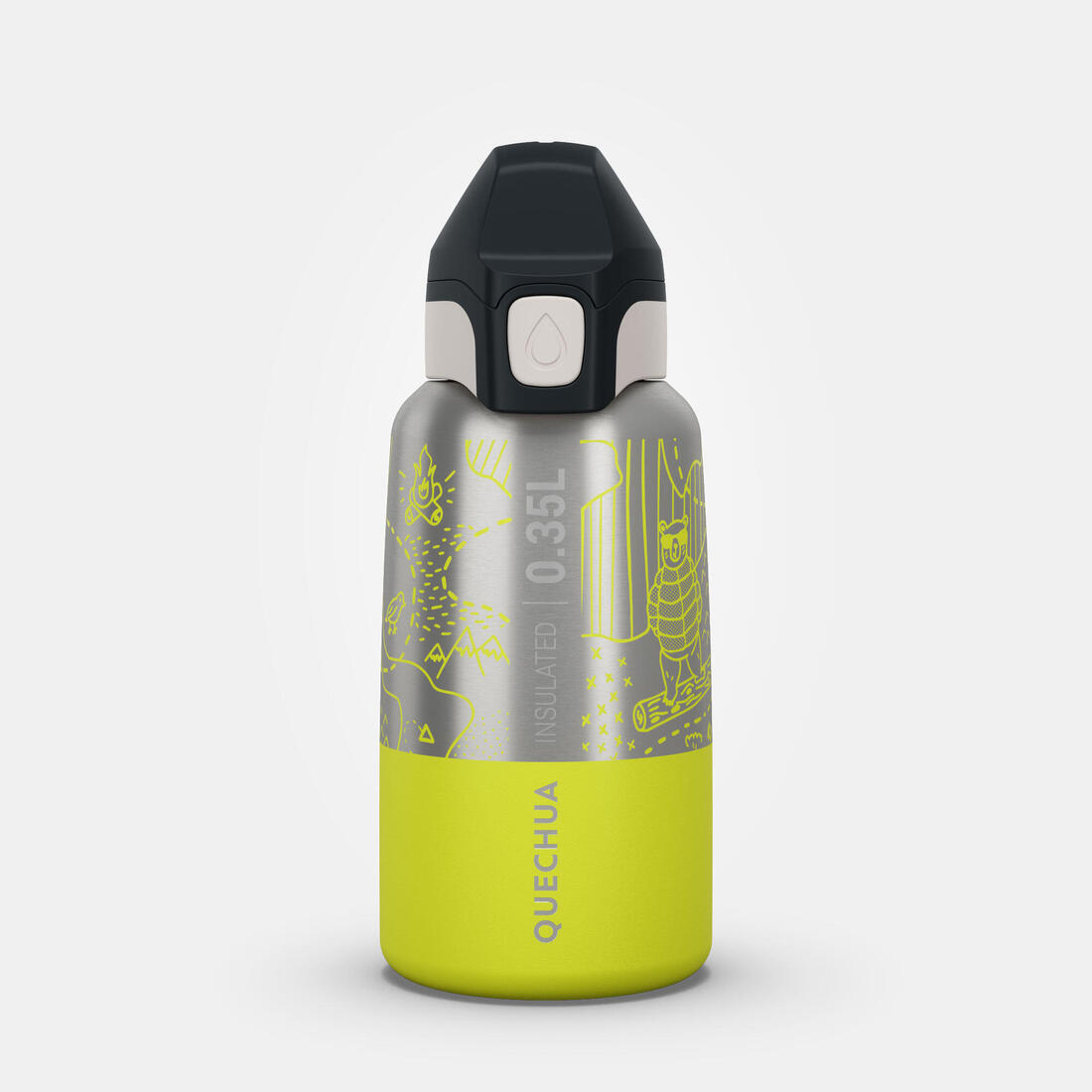 Gourde enfant isotherme 0,35L en acier inox avec bouchon instantané de randonnée