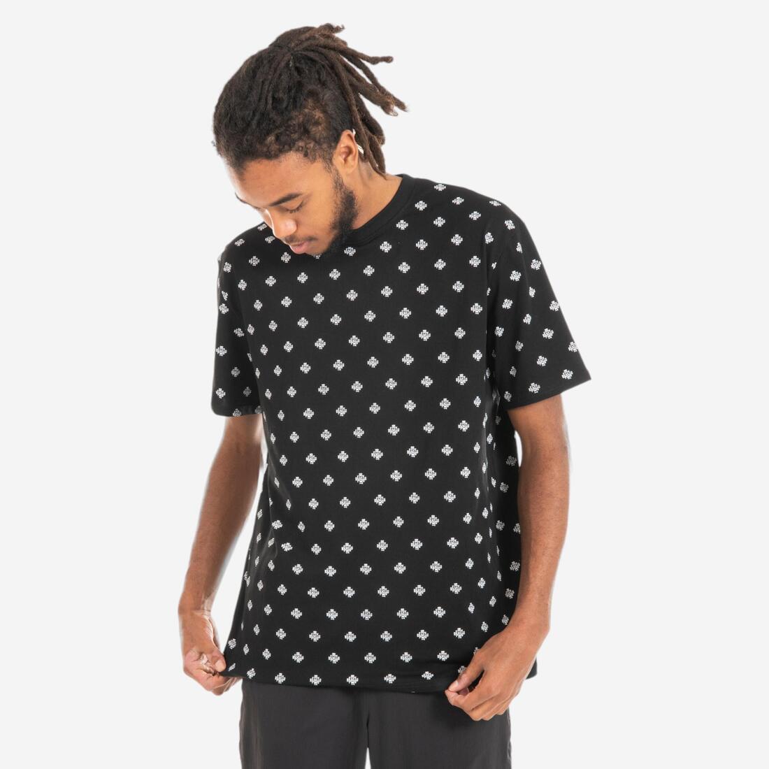 T-shirt manches courtes noir à motifs homme ou femme