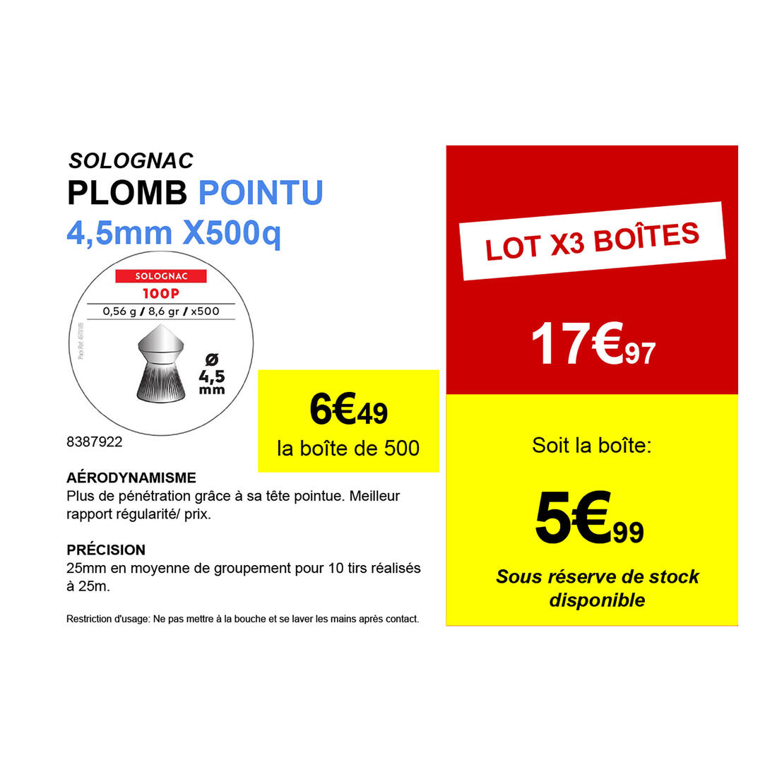 PLOMB POINTU 4,5mm X500q