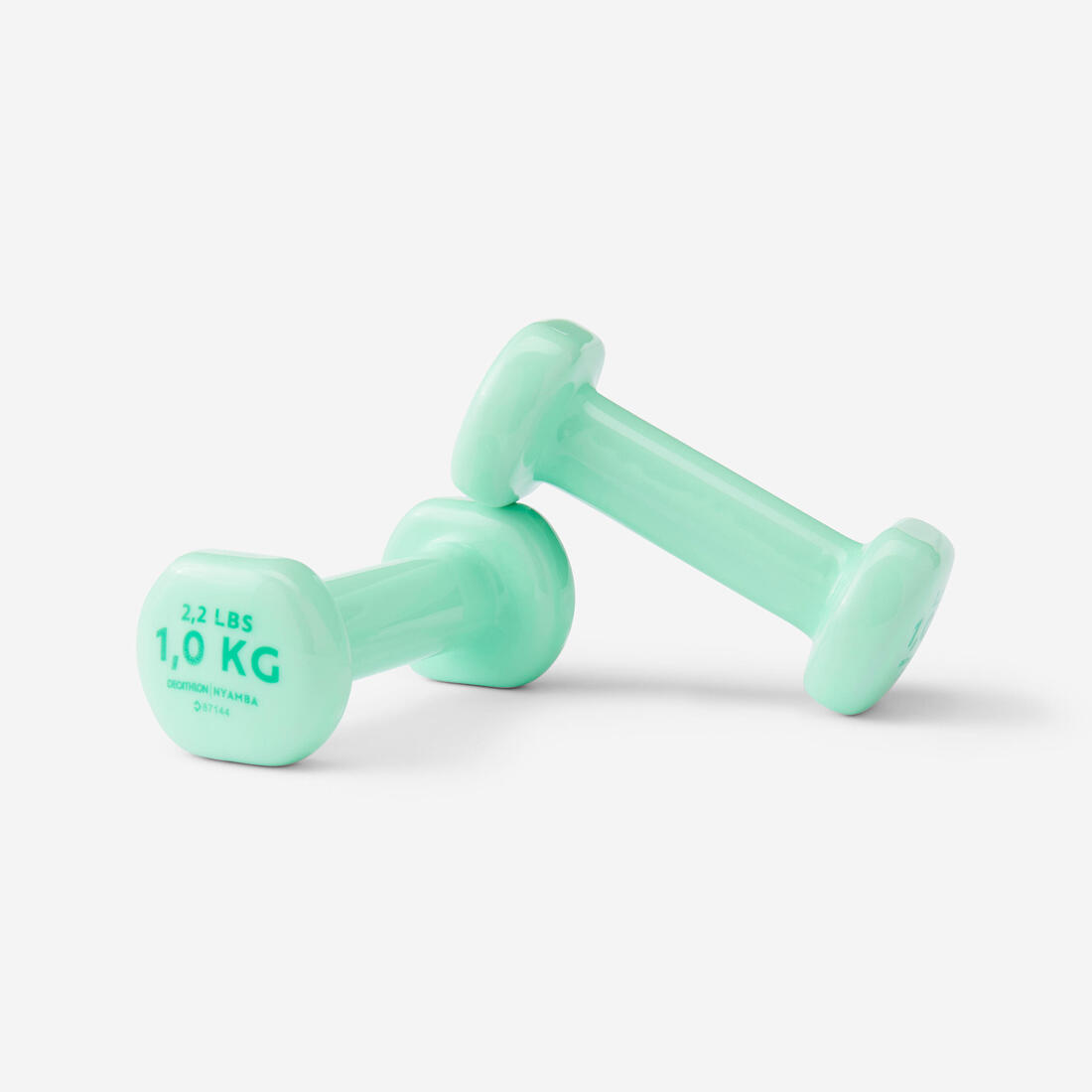 Paire d'haltères fitness 2*1 kg, vert, fonte en partie recyclée
