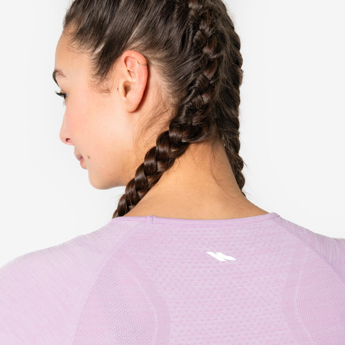 T-Shirt manches longues running Femme sans couture, KIPRUN Run 500  bleu foncé