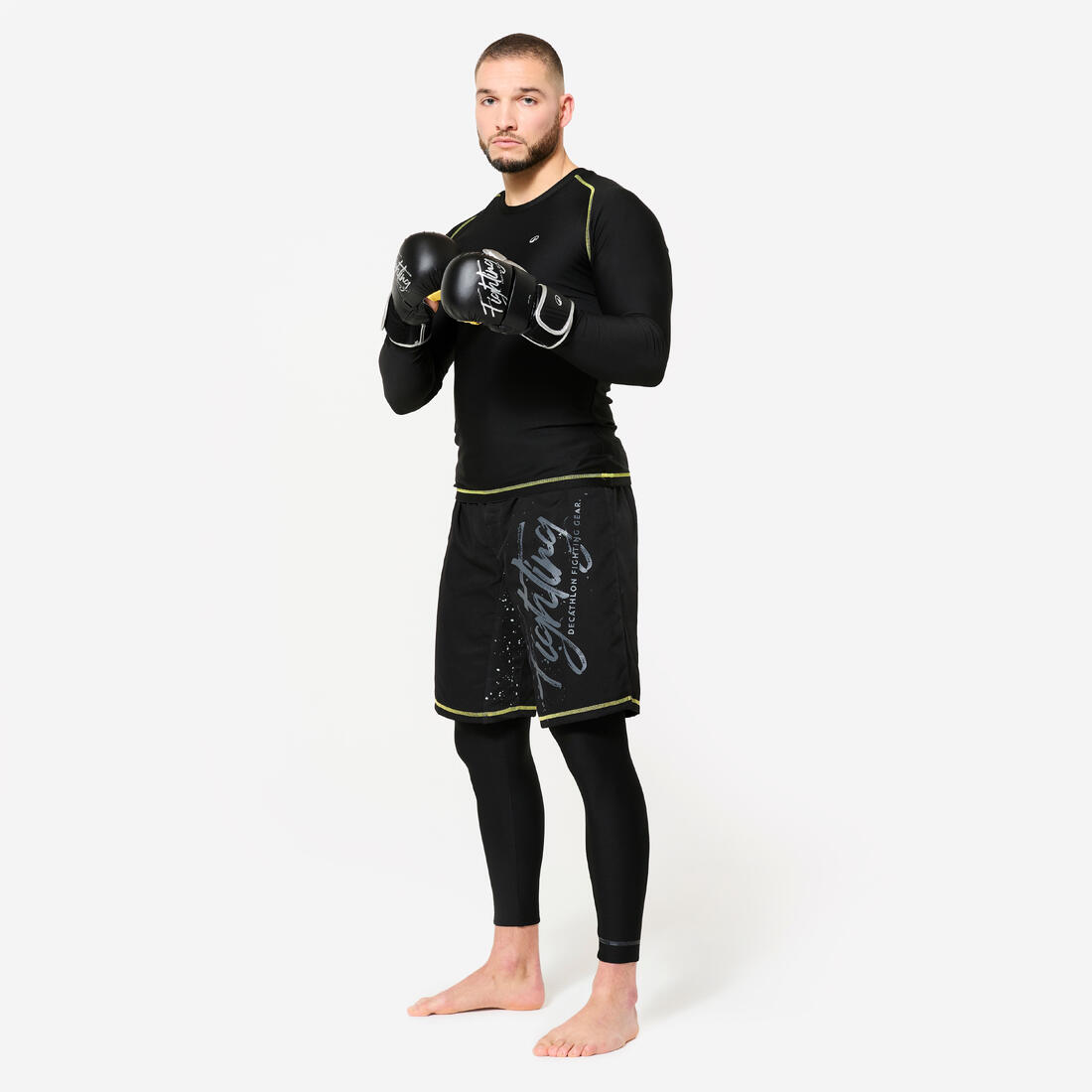 Short de MMA résistant homme, noir et jaune
