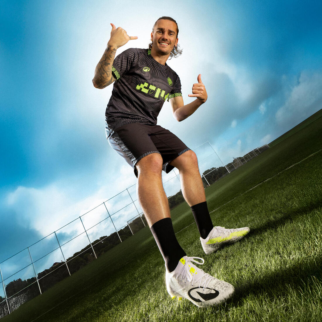 Short de football adulte Viralto II Wavy Noir et jaune fluo
