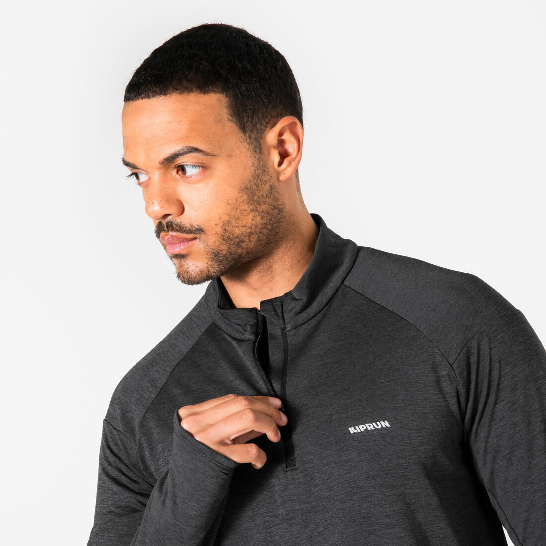 T-shirt manches longues demi zip chaud et respirant Homme, Kiprun Run 100