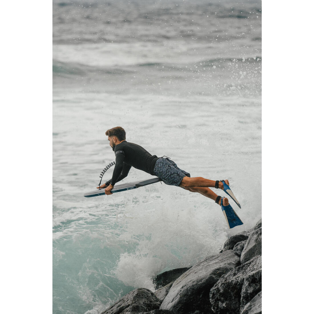 Bodyboard 500 bleu / orange avec leash
