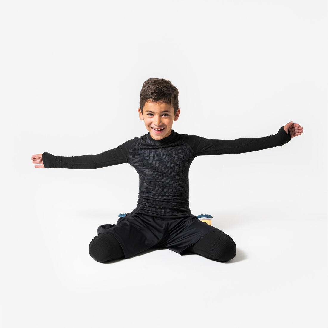 Sous-maillot de foot thermique seamless manches longues enfant, Keepdry noir