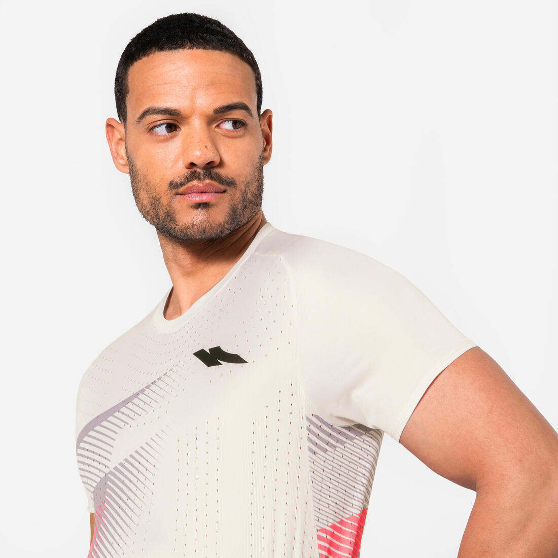 T-shirt de running Homme, Kiprun PROTEAM beige rose