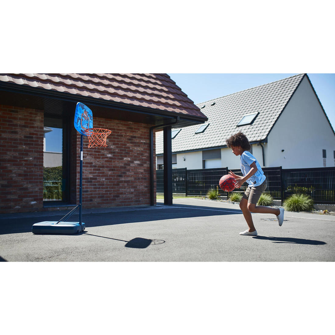 Panier de basket sur pied réglable de 1,30m à 1,60m Enfant - K500 Aniball bleu